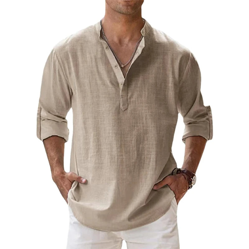 Camisa hombre de manga larga con botones, corte holgado y lisa