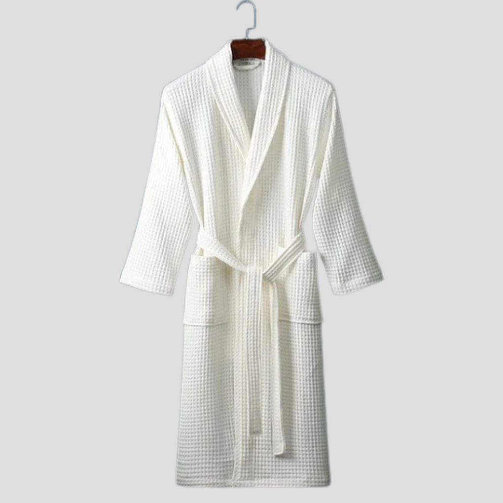 Albornoz de algodón unisex con cuello chal y cinturón, hombre y mujer