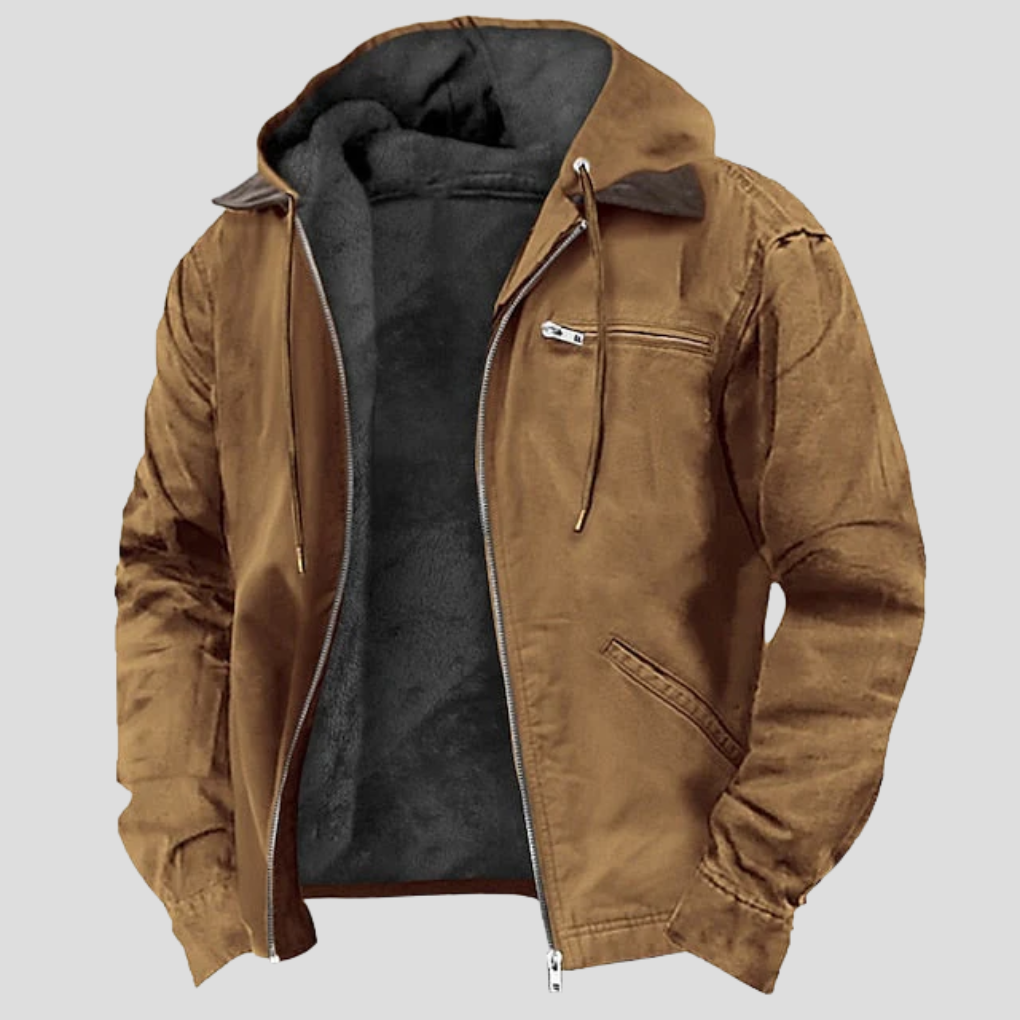 Abrigo hombre de invierno con capucha ajustable y solapa cortavientos