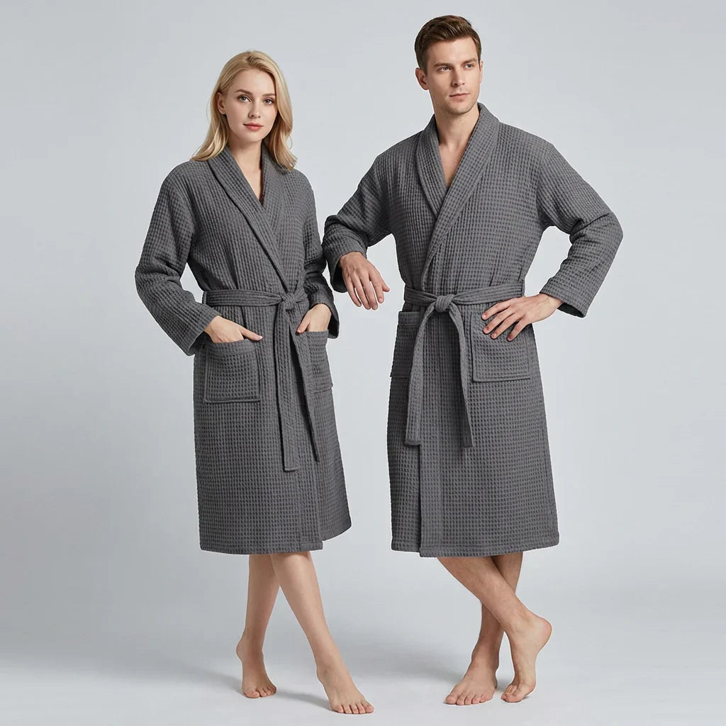 Albornoz de algodón unisex con cuello chal y cinturón, hombre y mujer