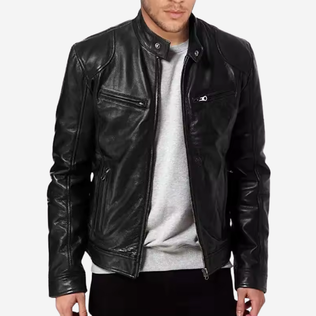 Chaqueta cuero sintético hombre de corte clásico, para todo el año
