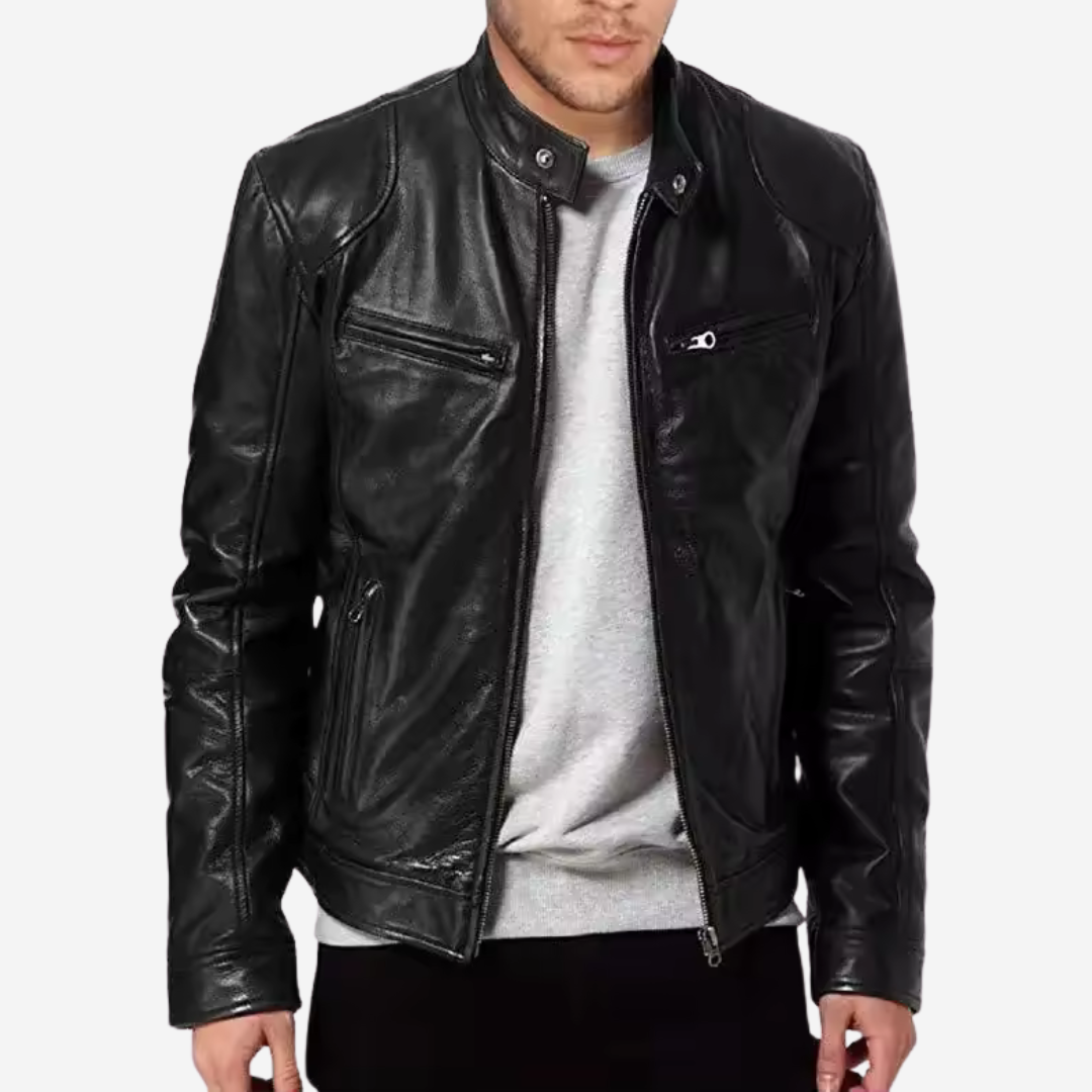 Chaqueta cuero sintético hombre de corte clásico, para todo el año
