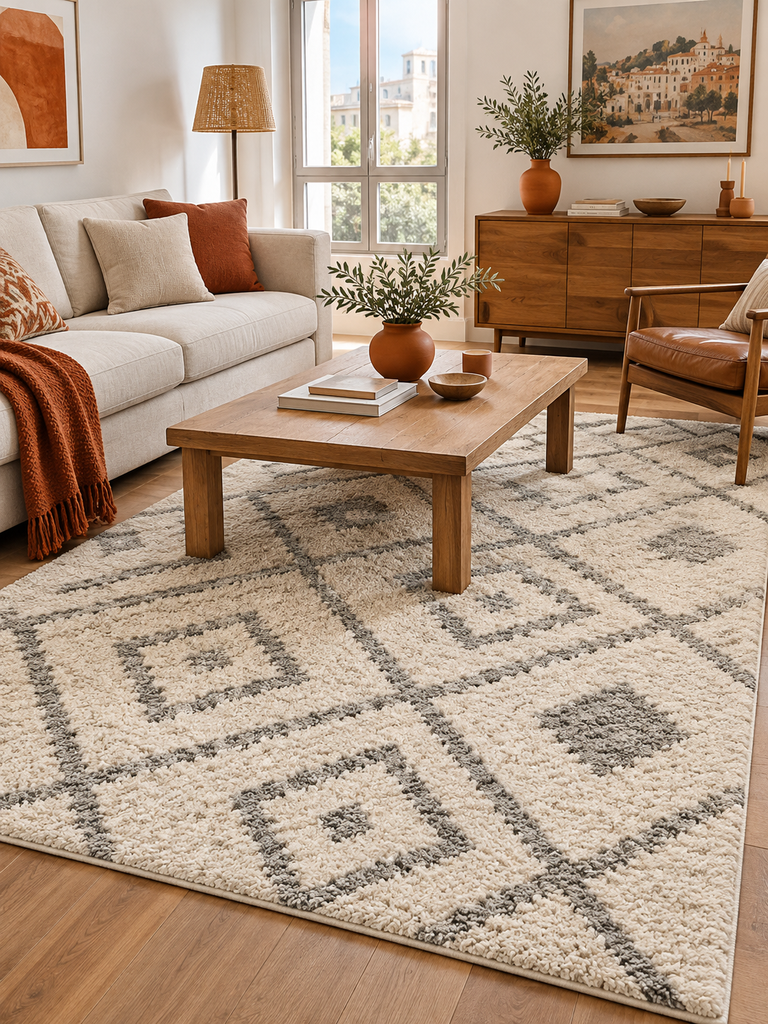 Alfombra Bereber Crudo y Gris en ambiente - MADRITERA