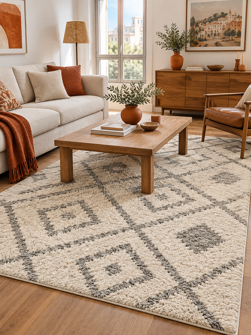 Alfombra Bereber Crudo y Gris en ambiente - MADRITERA