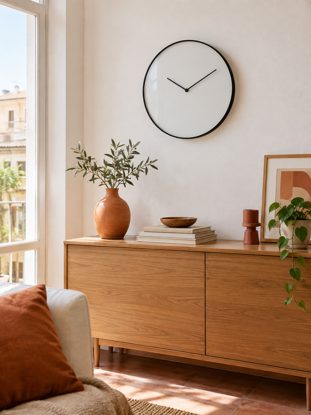Reloj de Pared Minimalista Negro en ambiente - MADRITERA
