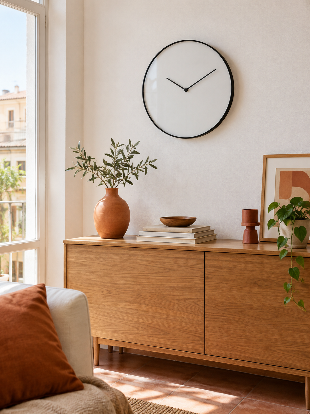 Reloj de Pared Minimalista Negro en ambiente - MADRITERA