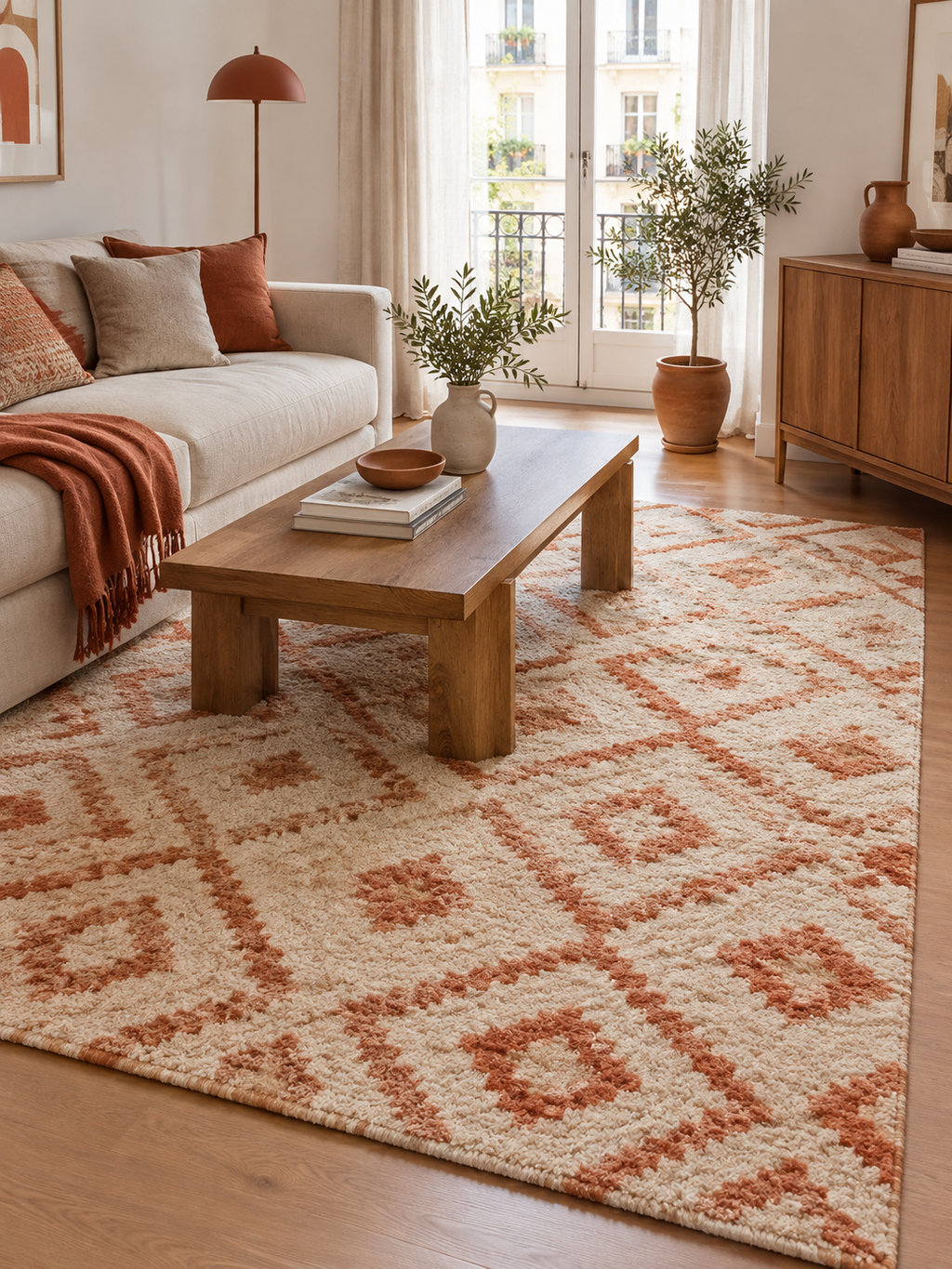 Alfombra Bereber Crudo y Terracota en ambiente - MADRITERA