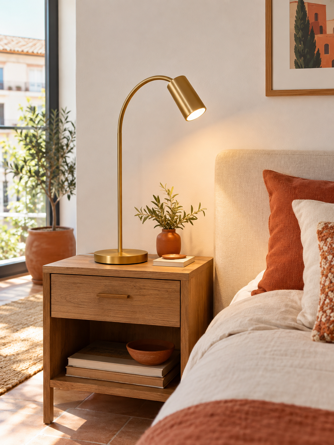 Lámpara de Mesa Arco Dorado en ambiente - MADRITERA