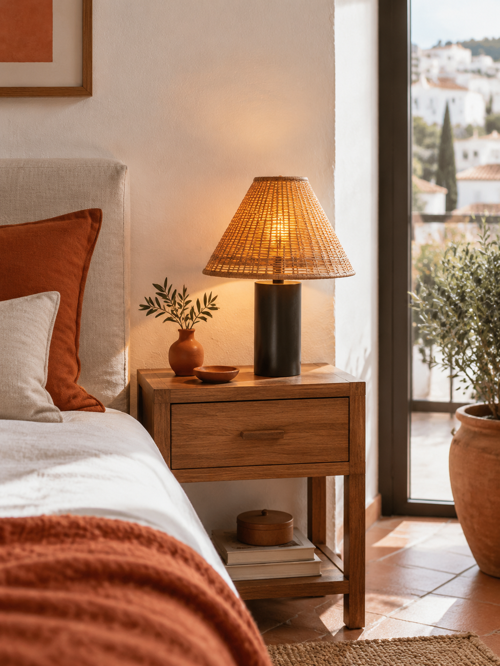 Lámpara de Mesa de Ratán Natural en ambiente - MADRITERA
