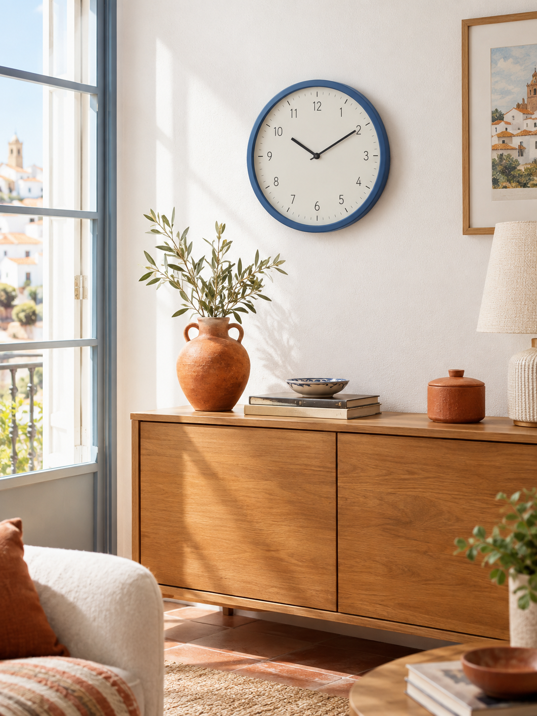 Reloj de Pared Redondo Azul en ambiente - MADRITERA