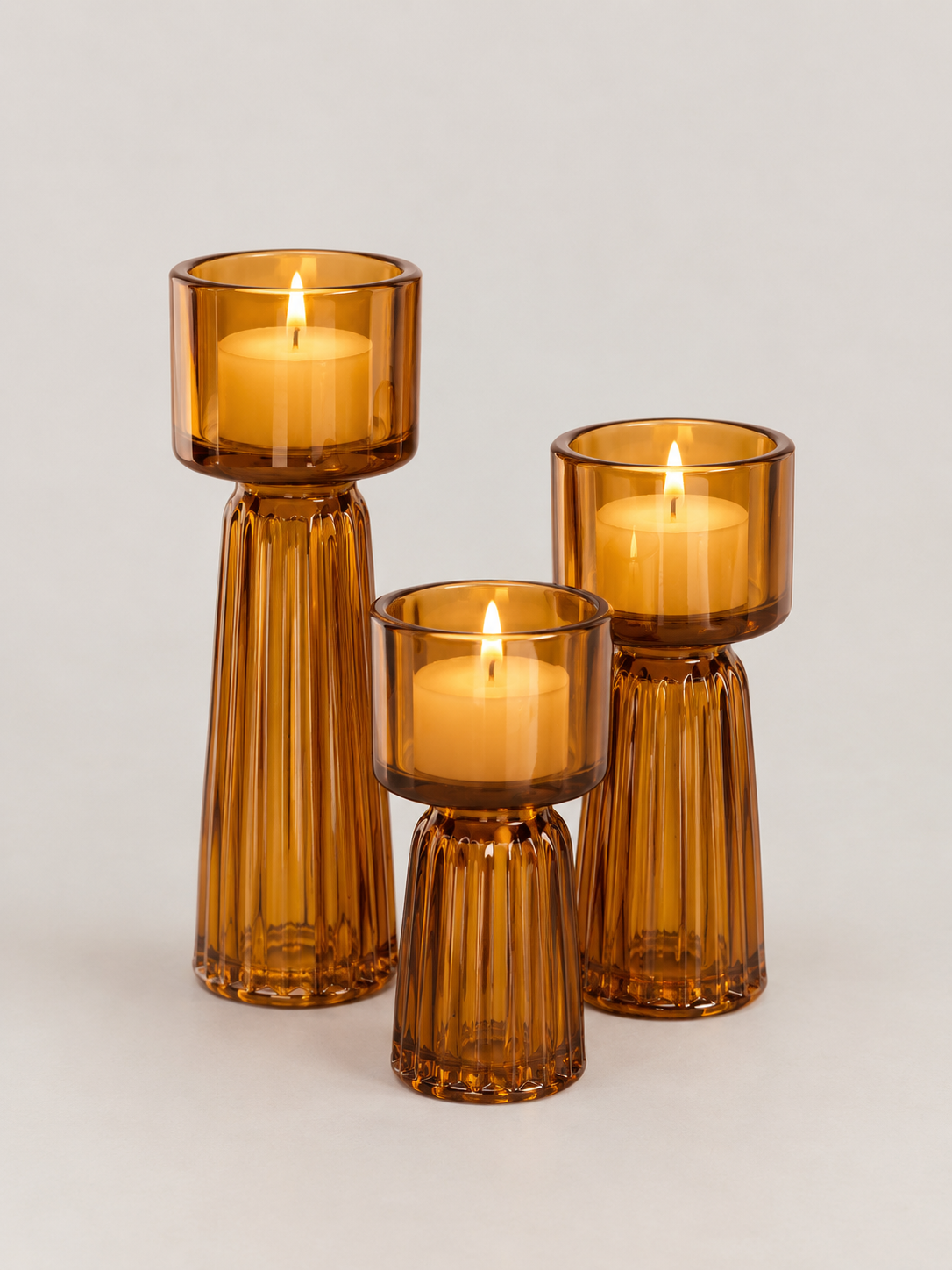 Portavelas de Cristal Ámbar Set de 3 - MADRITERA