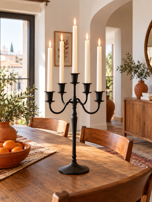 Candelabro de Metal 5 Brazos Negro en ambiente - MADRITERA