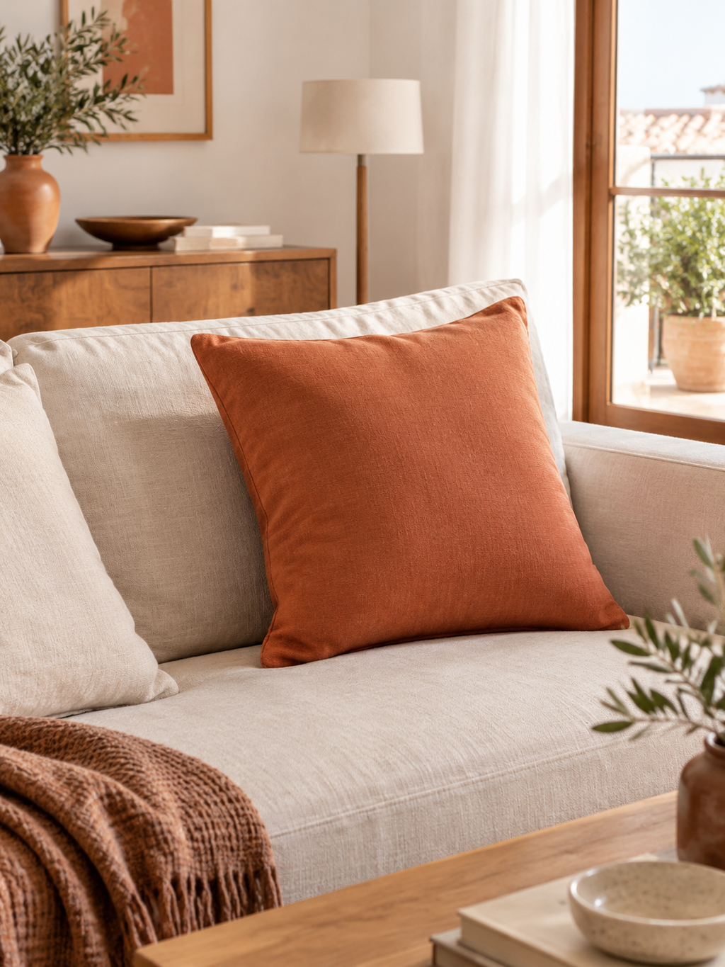 Cojín Terracota Liso en ambiente - MADRITERA