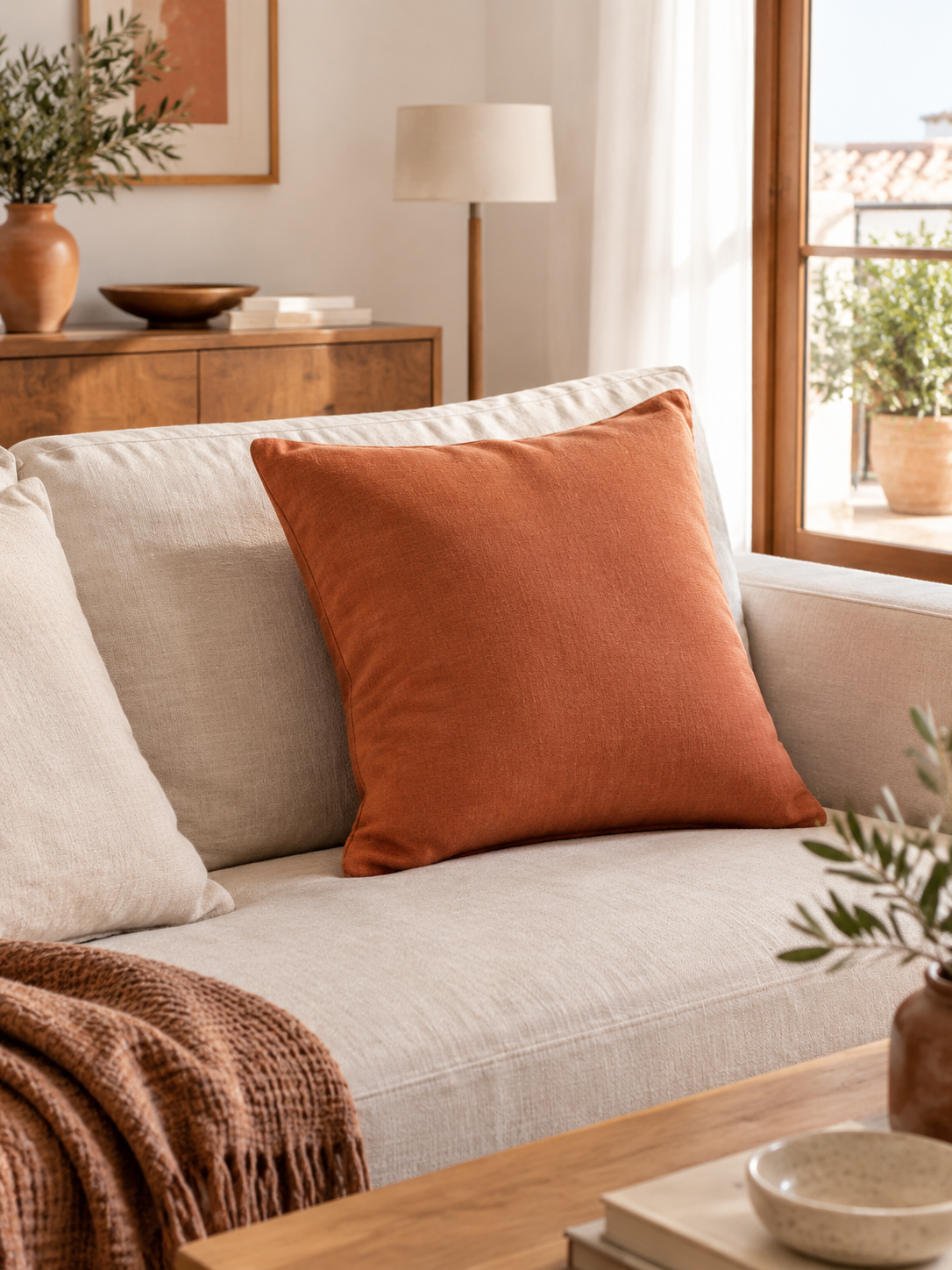 Cojín Terracota Liso en ambiente - MADRITERA