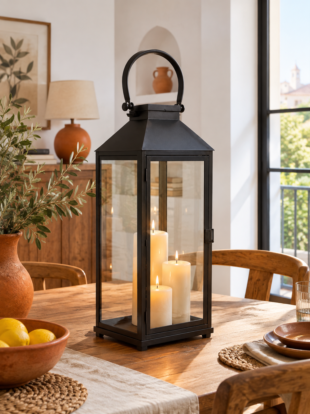 Farolillo Grande de Metal Negro en ambiente - MADRITERA