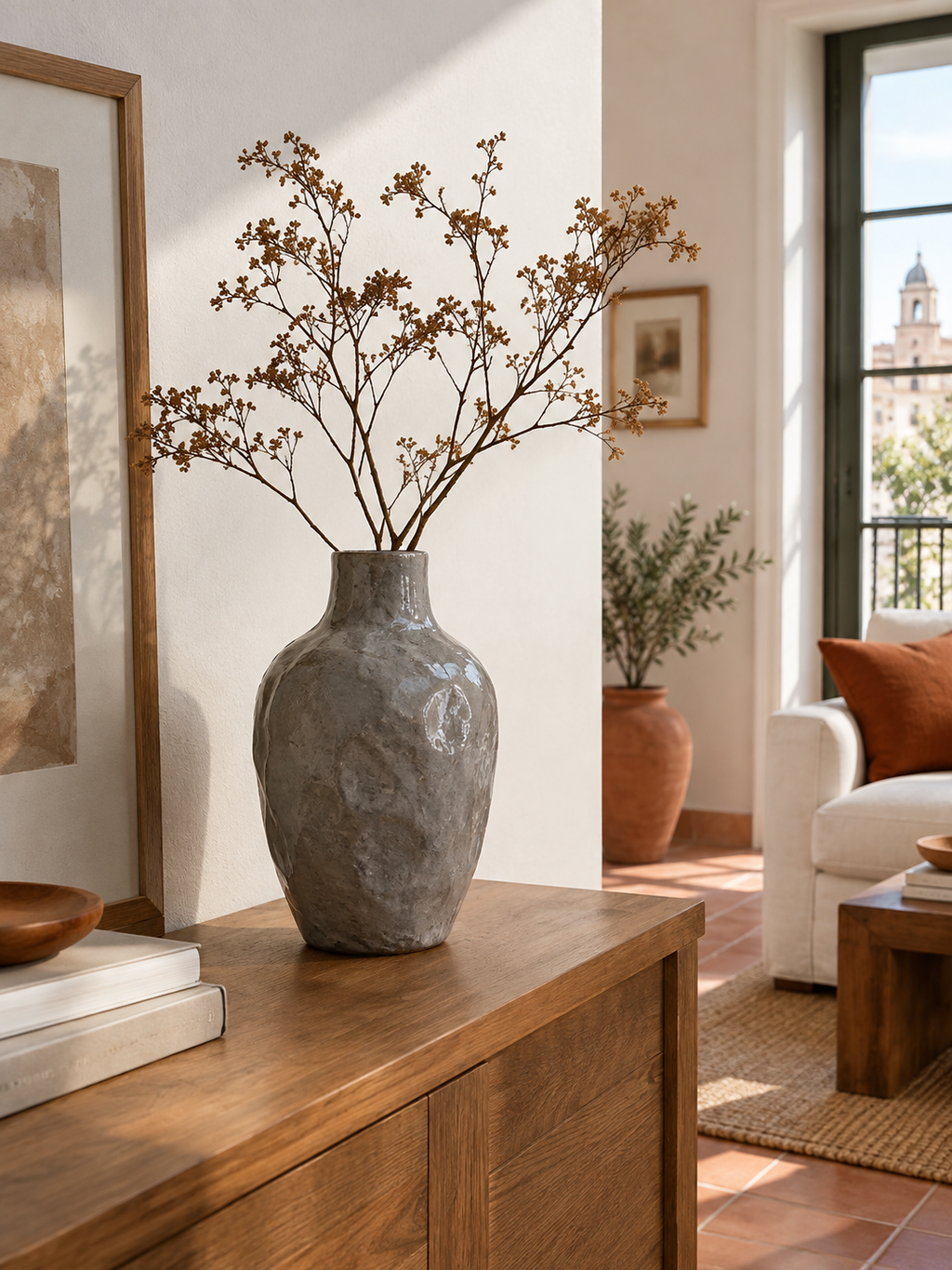 Jarrón de Gres Gris Artesanal en ambiente - MADRITERA