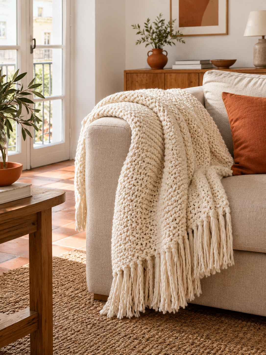 Manta de Punto Crudo en ambiente - MADRITERA