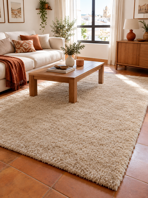 Alfombra de Pelo Largo Beige en ambiente - MADRITERA