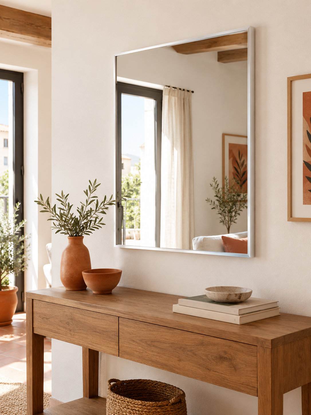 Espejo de Pared Rectangular Blanco en ambiente - MADRITERA