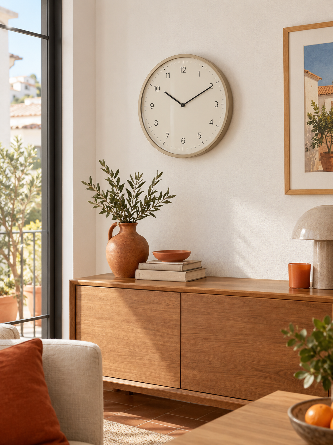 Reloj de Pared Redondo Beige en ambiente - MADRITERA