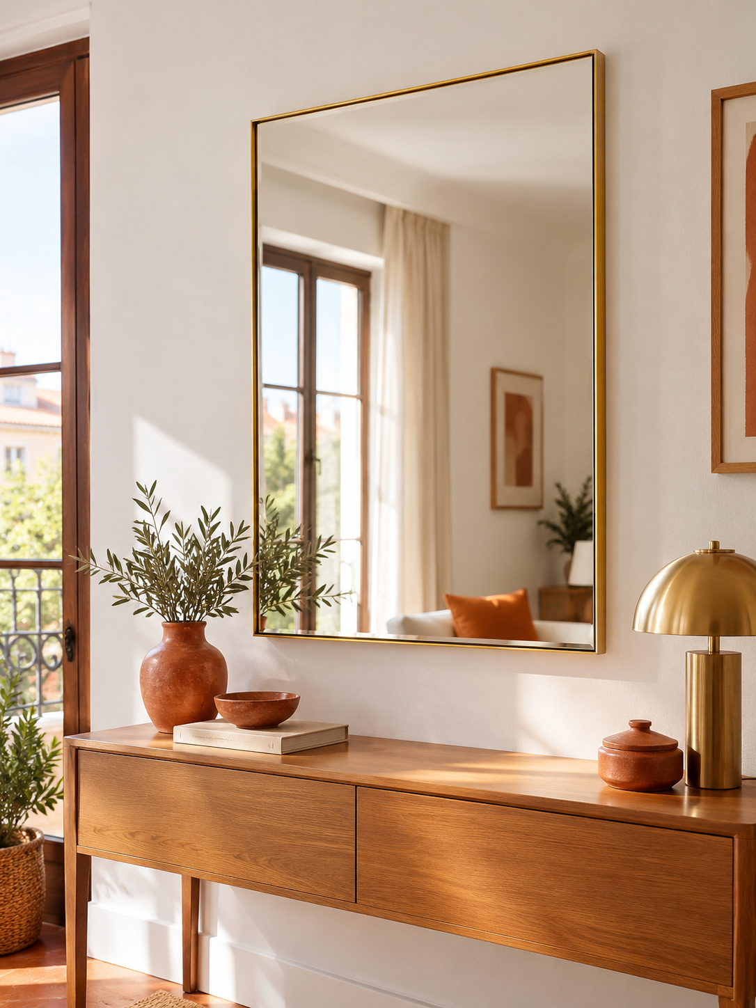 Espejo de Pared Rectangular Dorado en ambiente - MADRITERA