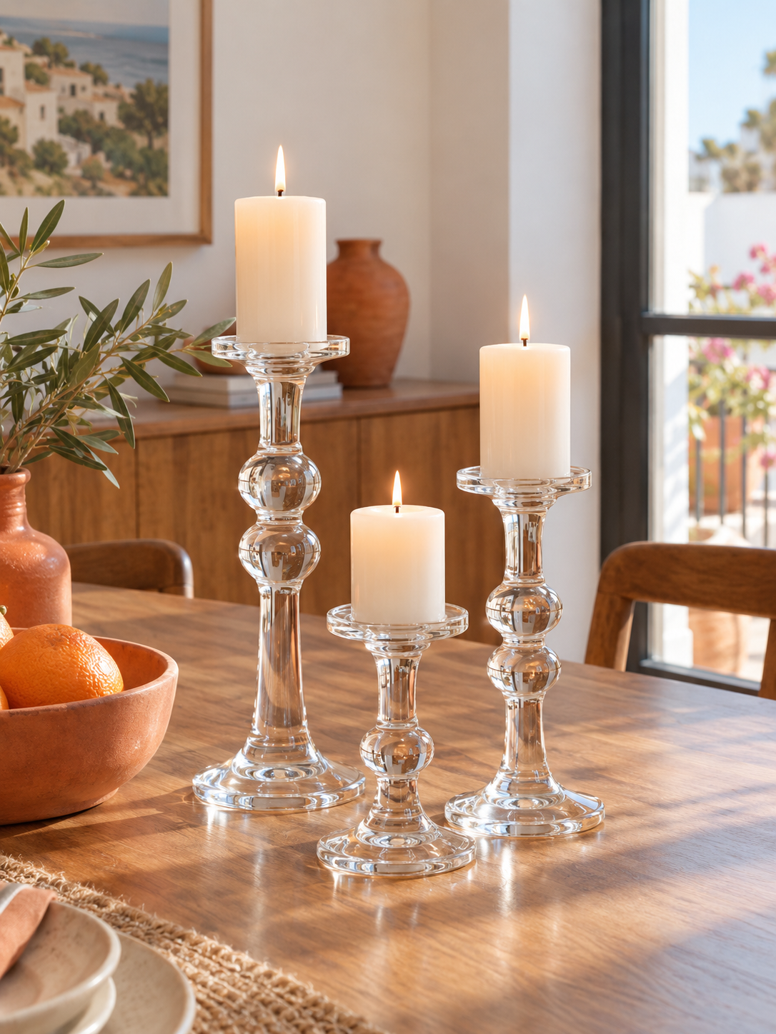 Portavelas de Cristal Set de 3 Transparente en ambiente - MADRITERA