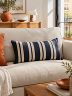 Cojín Rectangular Rayas Azul en ambiente - MADRITERA