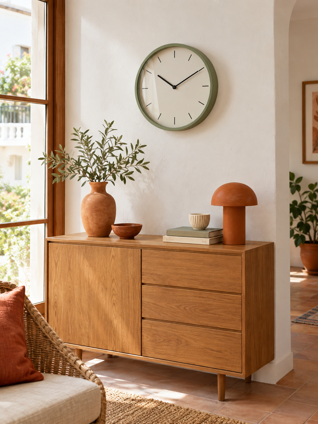 Reloj de Pared Redondo Verde Salvia en ambiente - MADRITERA