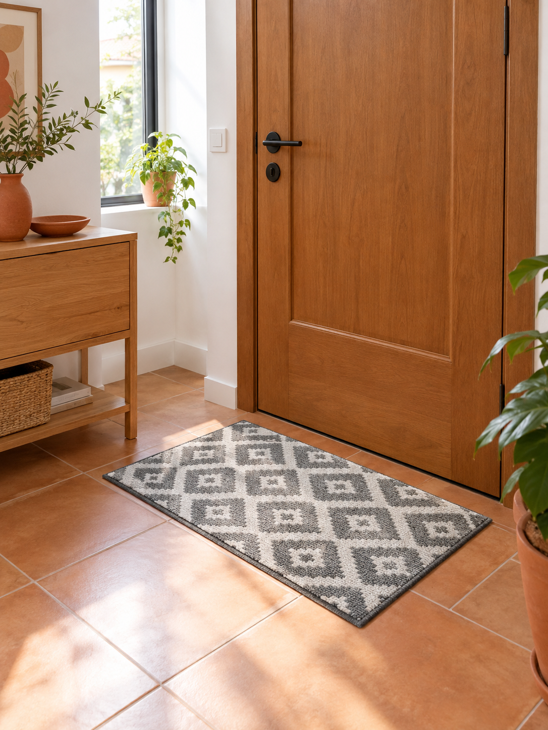 Felpudo Geométrico Gris y Blanco en ambiente - MADRITERA