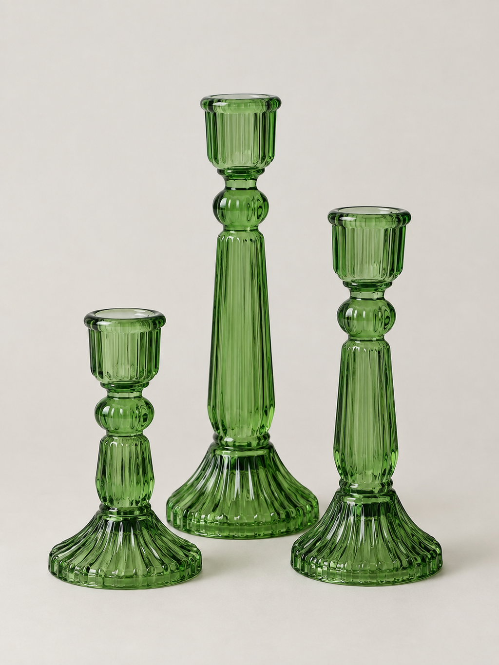 Portavelas de Cristal Set de 3 Verde - MADRITERA