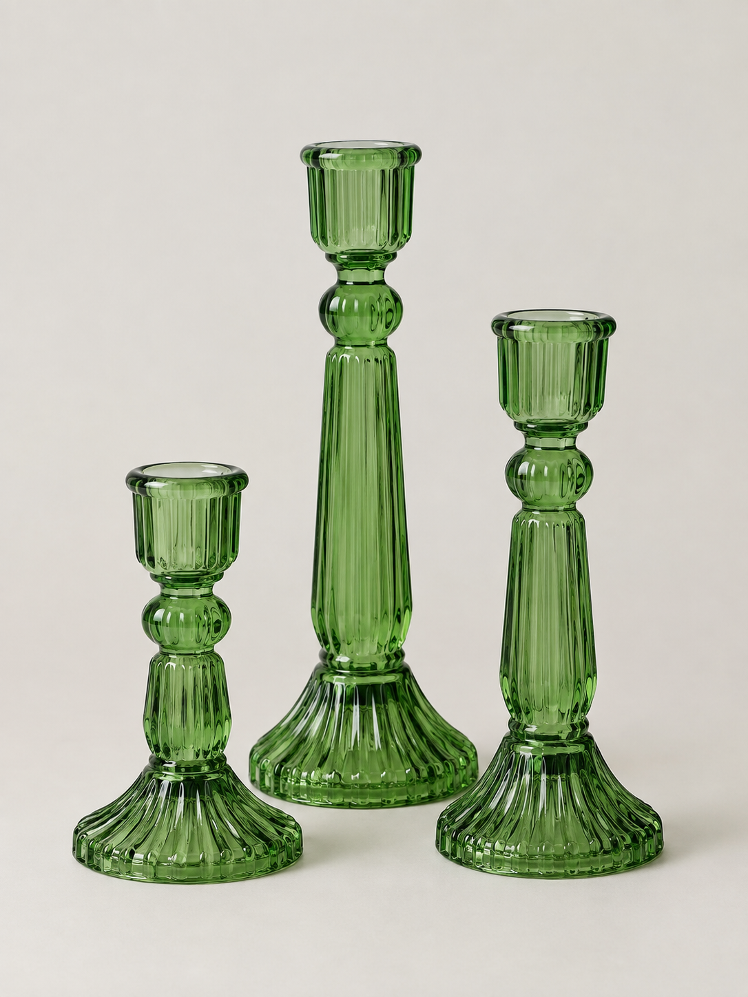 Portavelas de Cristal Set de 3 Verde - MADRITERA