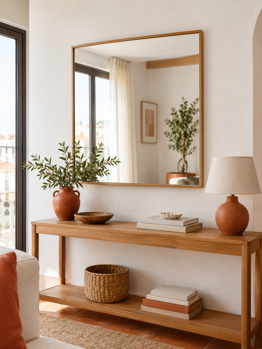 Espejo de Pared Cuadrado Roble en ambiente - MADRITERA