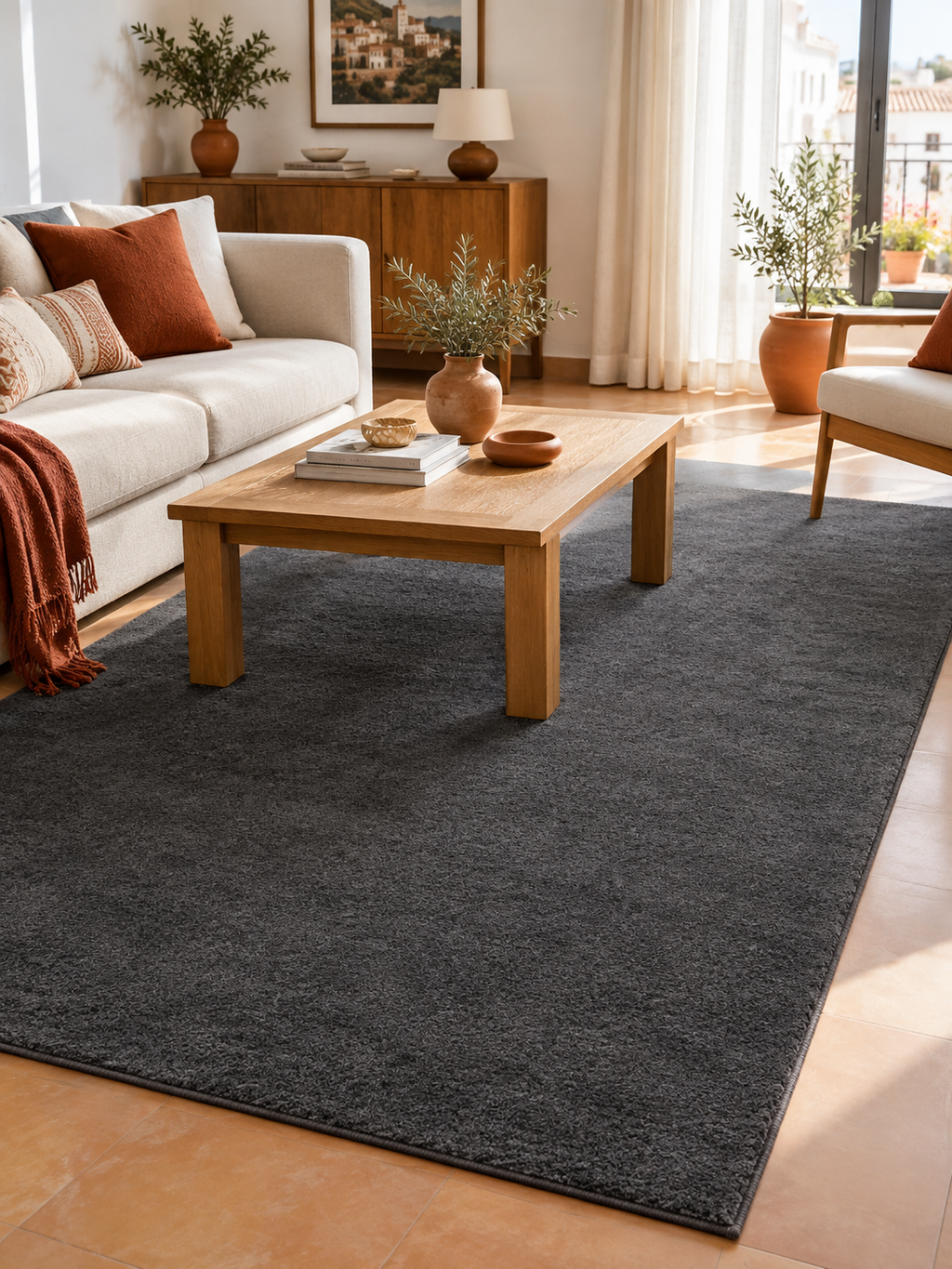 Alfombra Lavable Gris Oscuro en ambiente - MADRITERA