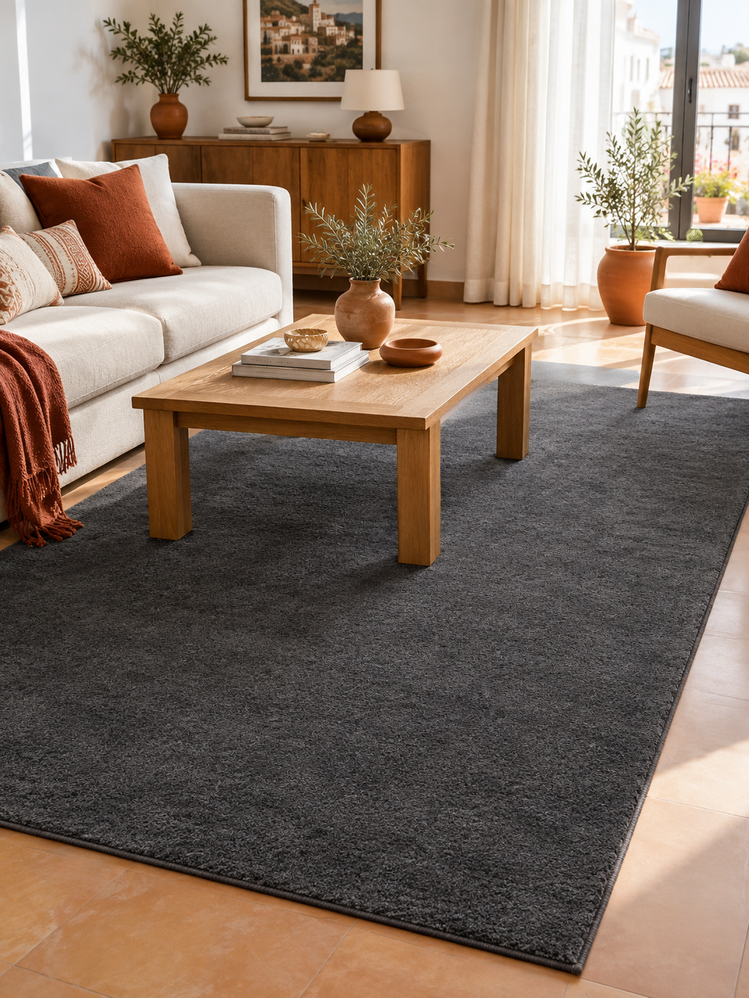 Alfombra Lavable Gris Oscuro en ambiente - MADRITERA