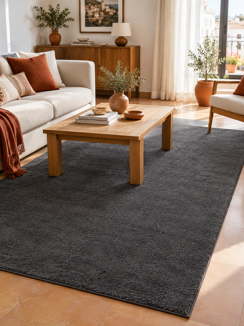 Alfombra Lavable Gris Oscuro en ambiente - MADRITERA