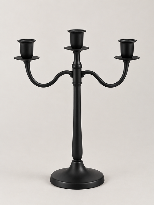 Candelabro Negro de Metal 3 Brazos - MADRITERA