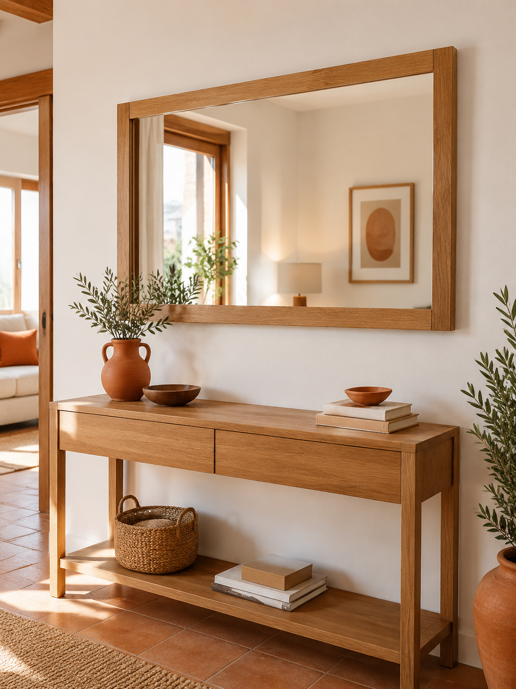 Espejo de Pared Rectangular Madera Roble en ambiente - MADRITERA