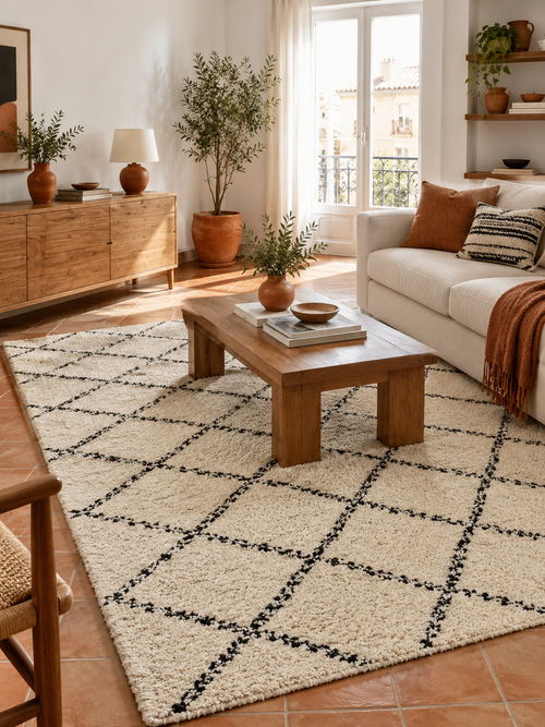 Alfombra Bereber Crudo y Negro en ambiente - MADRITERA