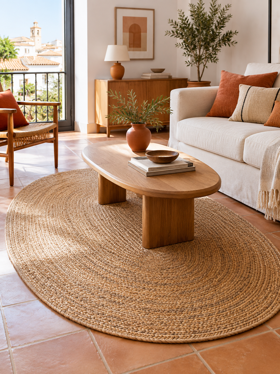 Alfombra de Yute Ovalada Natural en ambiente - MADRITERA