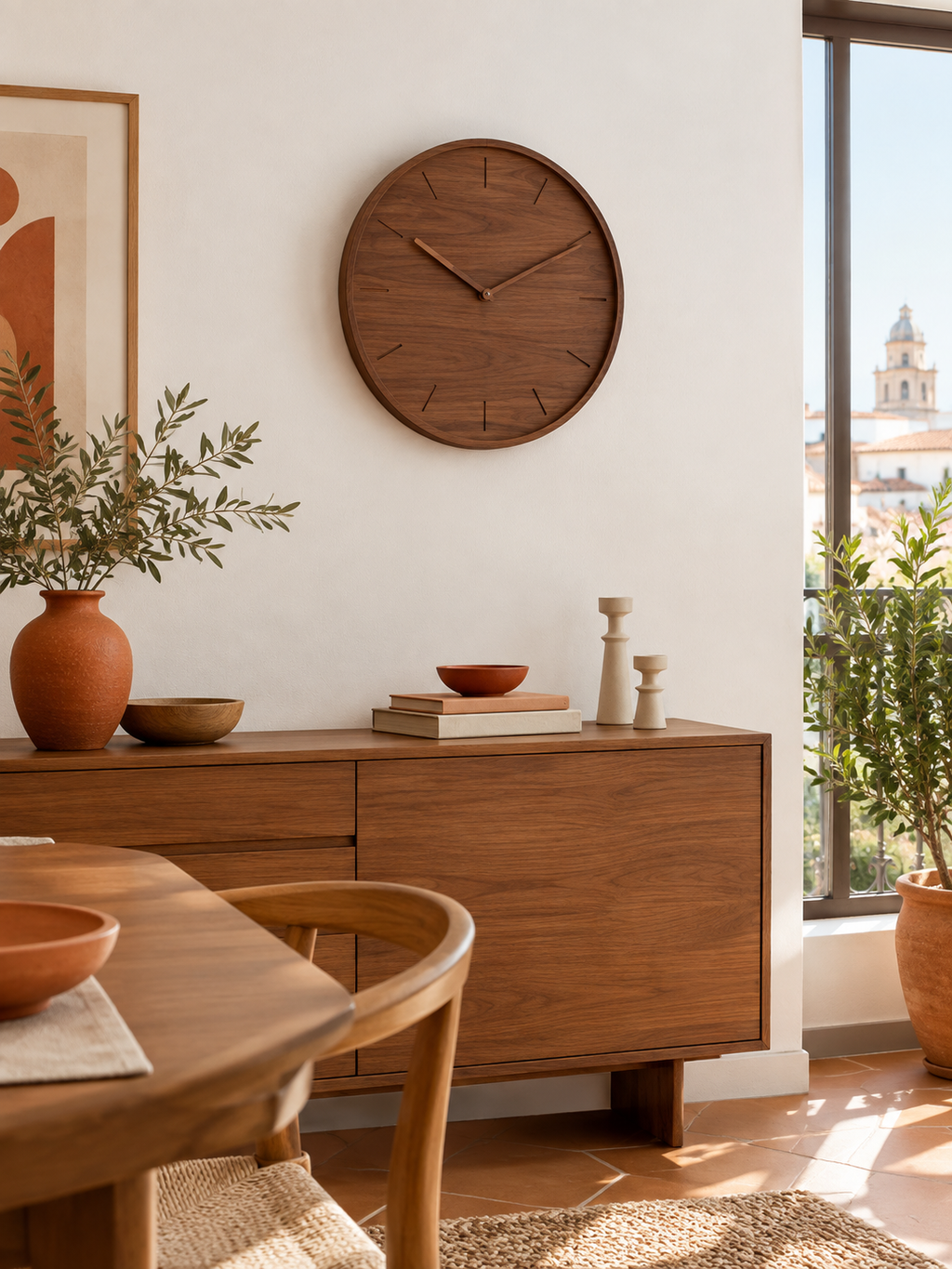 Reloj de Pared de Madera Nogal en ambiente - MADRITERA