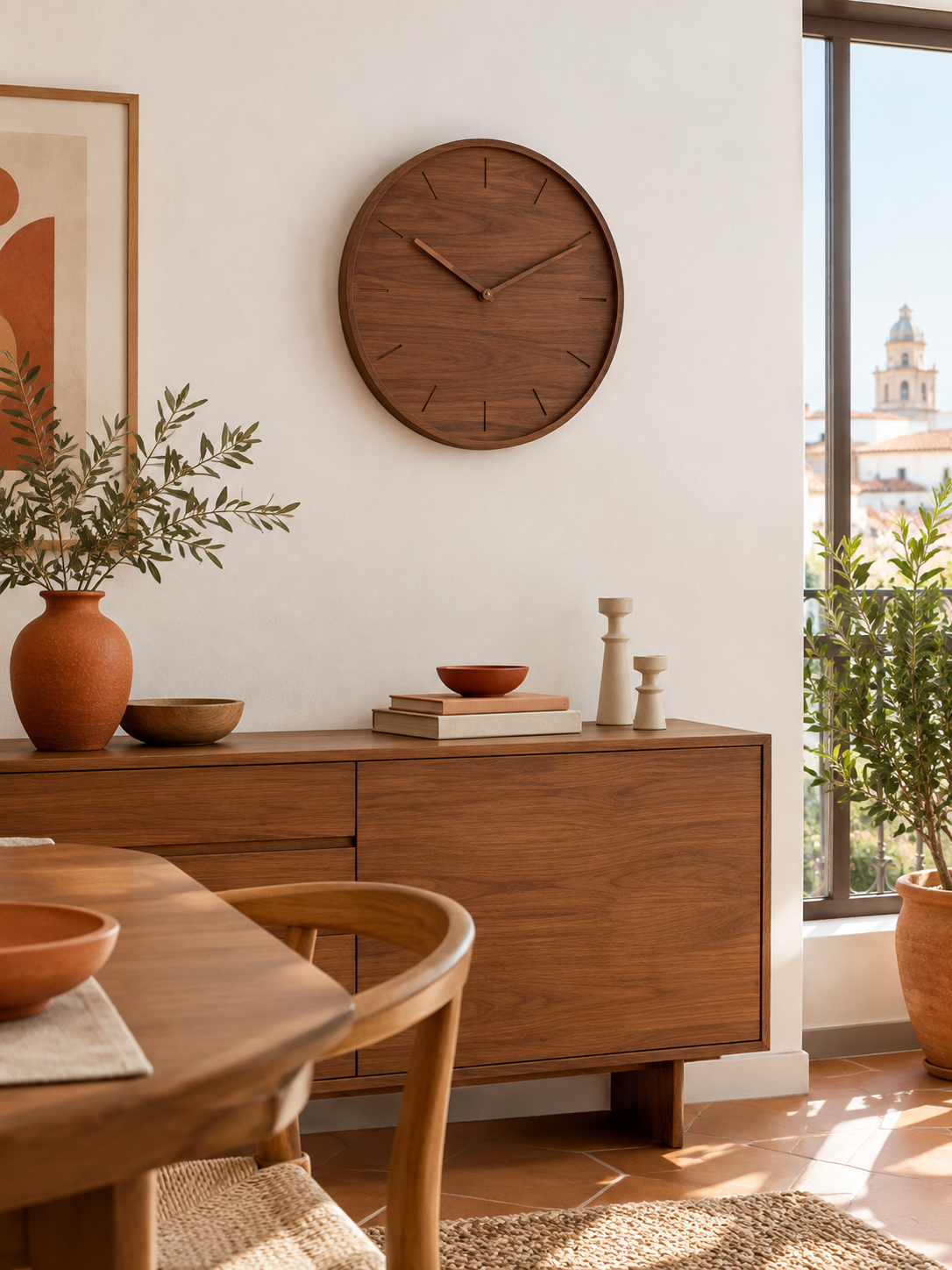 Reloj de Pared de Madera Nogal en ambiente - MADRITERA