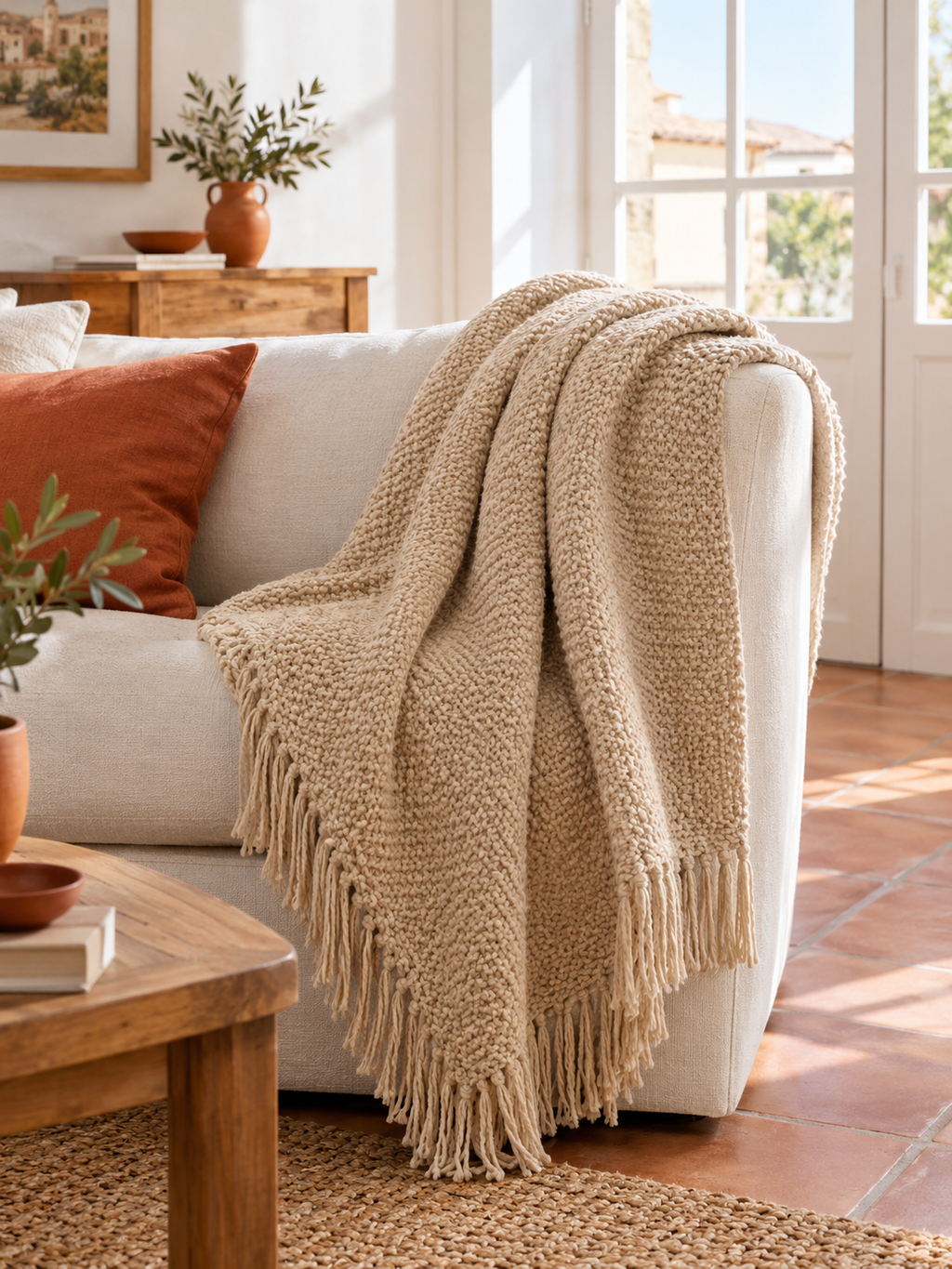 Manta de Punto Beige en ambiente - MADRITERA