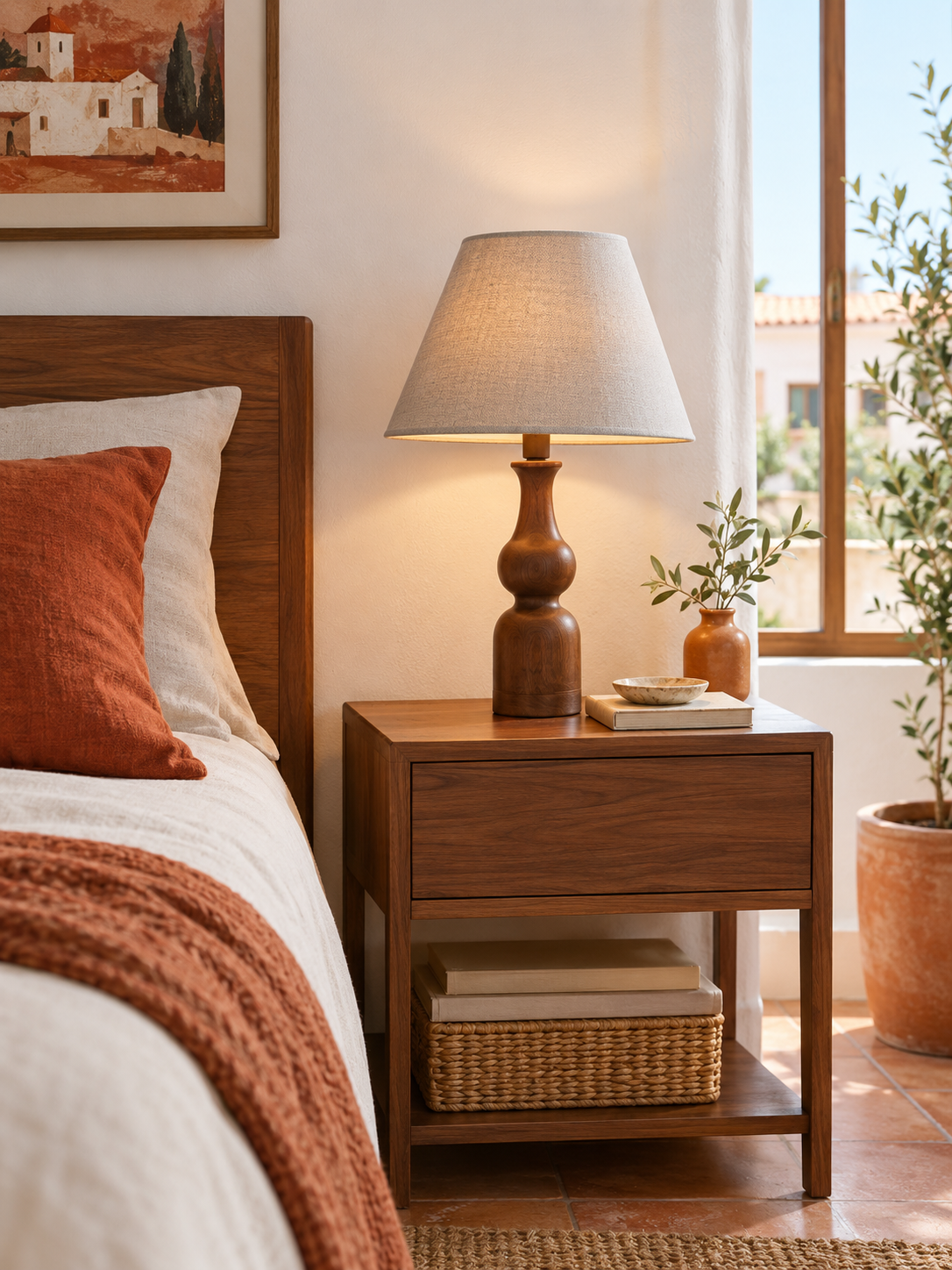 Lámpara de Mesa de Madera Nogal en ambiente - MADRITERA