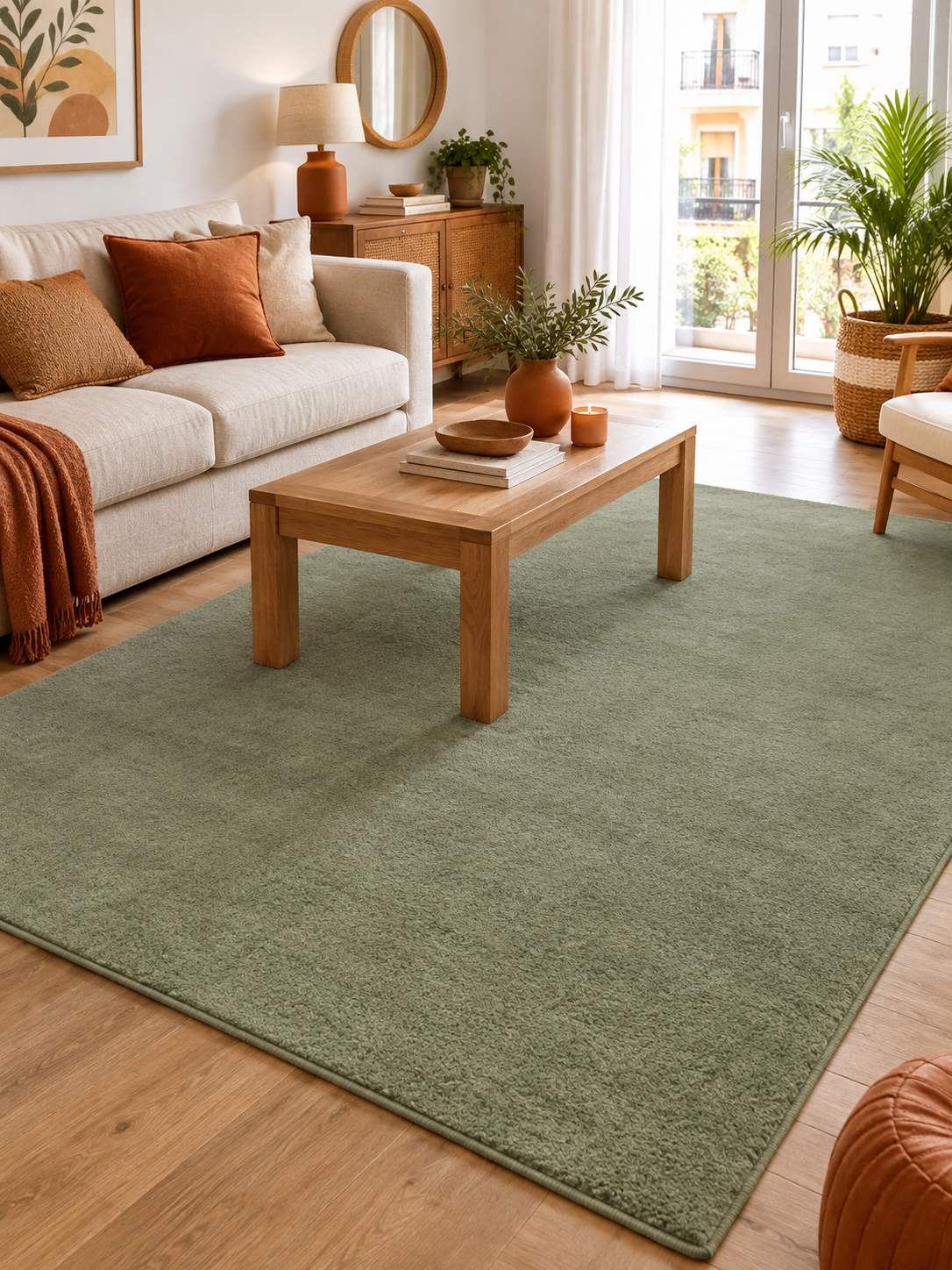 Alfombra Lavable Verde Salvia en ambiente - MADRITERA