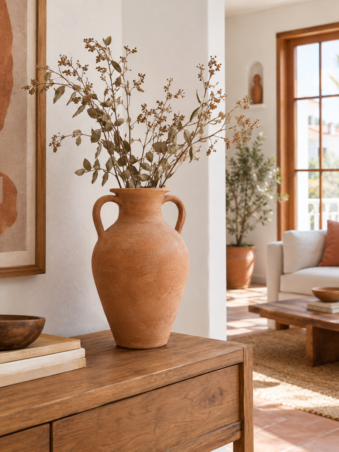 Jarrón de Terracota Ánfora Natural en ambiente - MADRITERA