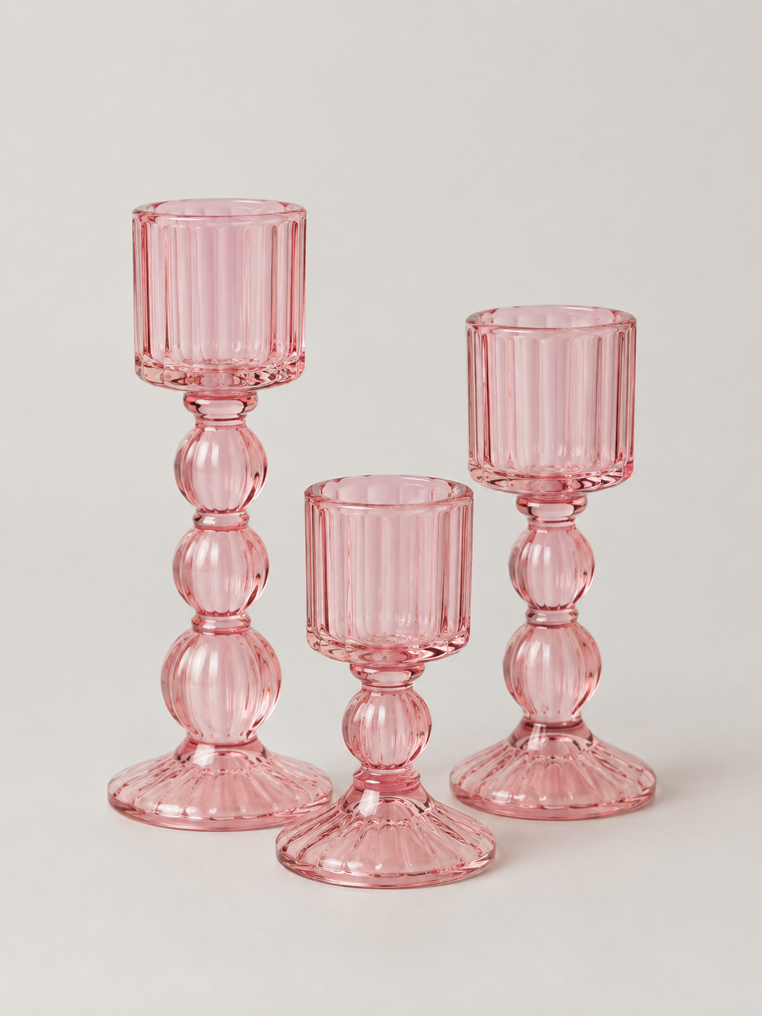 Portavelas de Cristal Set de 3 Rosa - MADRITERA