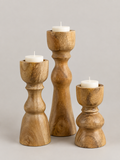 Portavelas de Madera de Mango Set de 3 Natural - MADRITERA