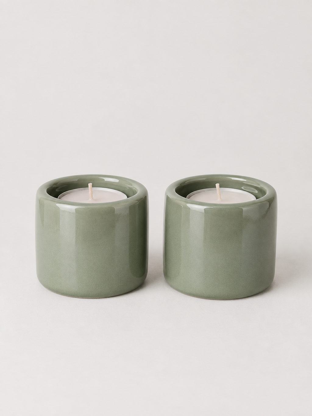 Portavelas de Cerámica Set de 2 Verde Salvia - MADRITERA