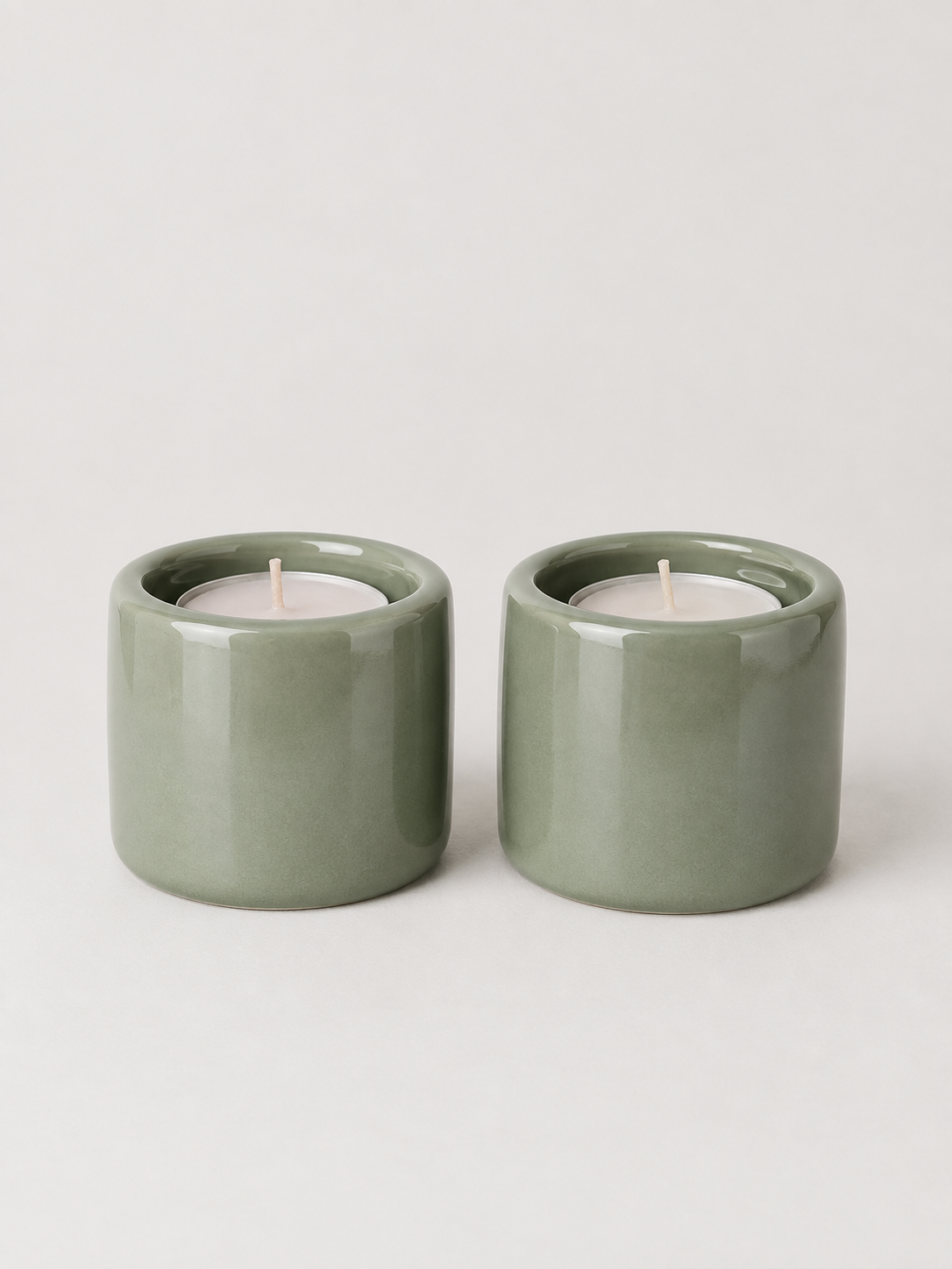 Portavelas de Cerámica Set de 2 Verde Salvia - MADRITERA