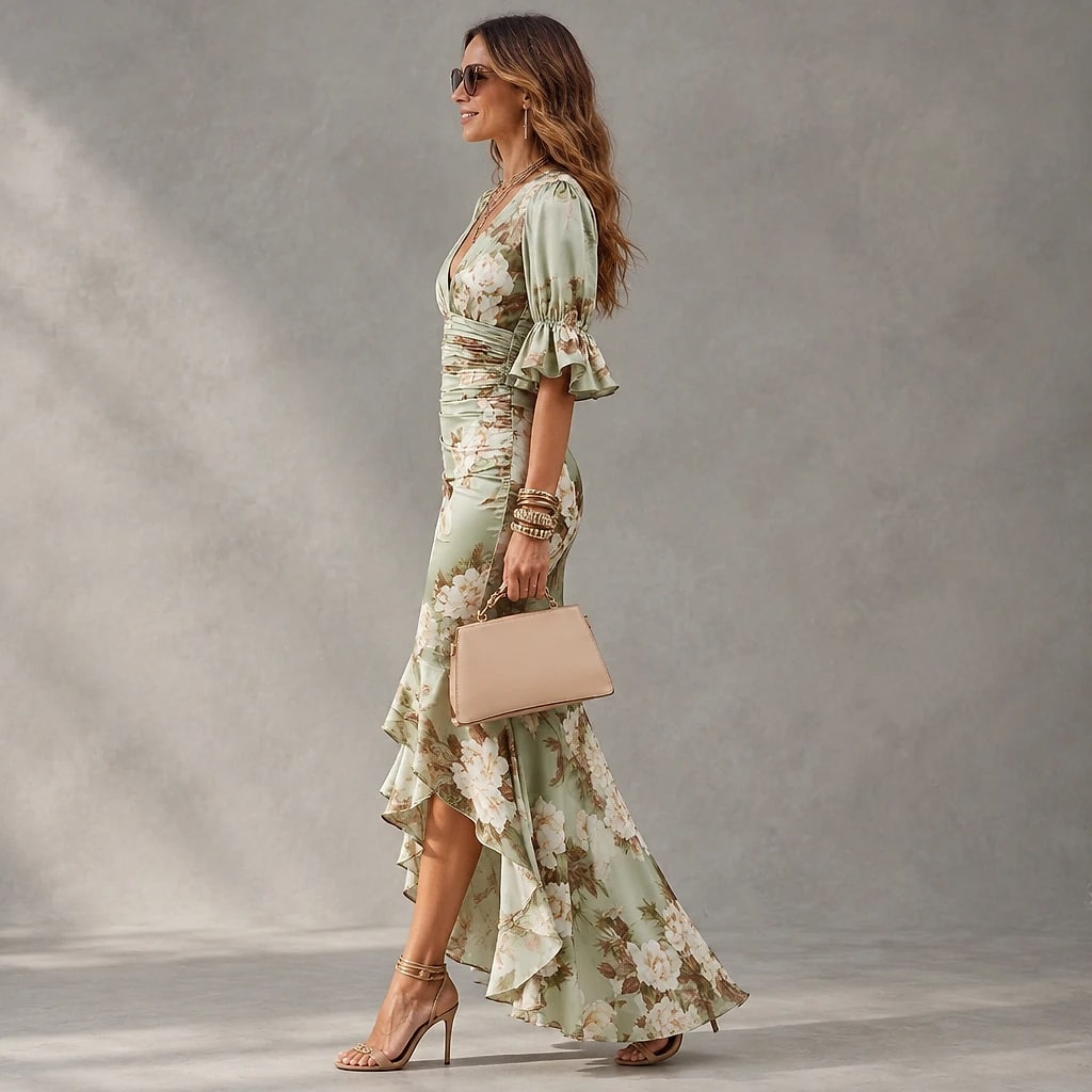 Floravia – Vestido Largo Satén Floral